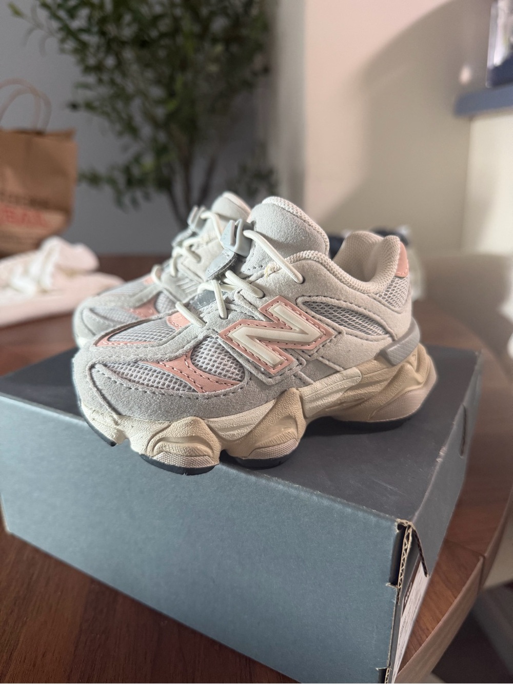 New Balance Kids Grey and Pink Athletic Sneakers